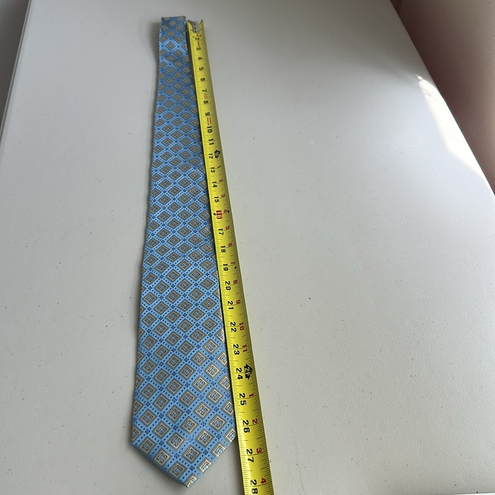 Pronto Uomo Geometric Blue and Gold Tie - Picture 7 of 10